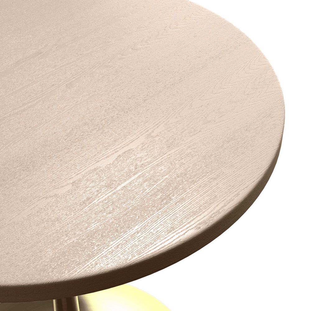 Leisuremod LeisureMod Verve Collection 27 Round Dining Table, Brushed Gold Base with Light Natural Wood MDF Top, , large
