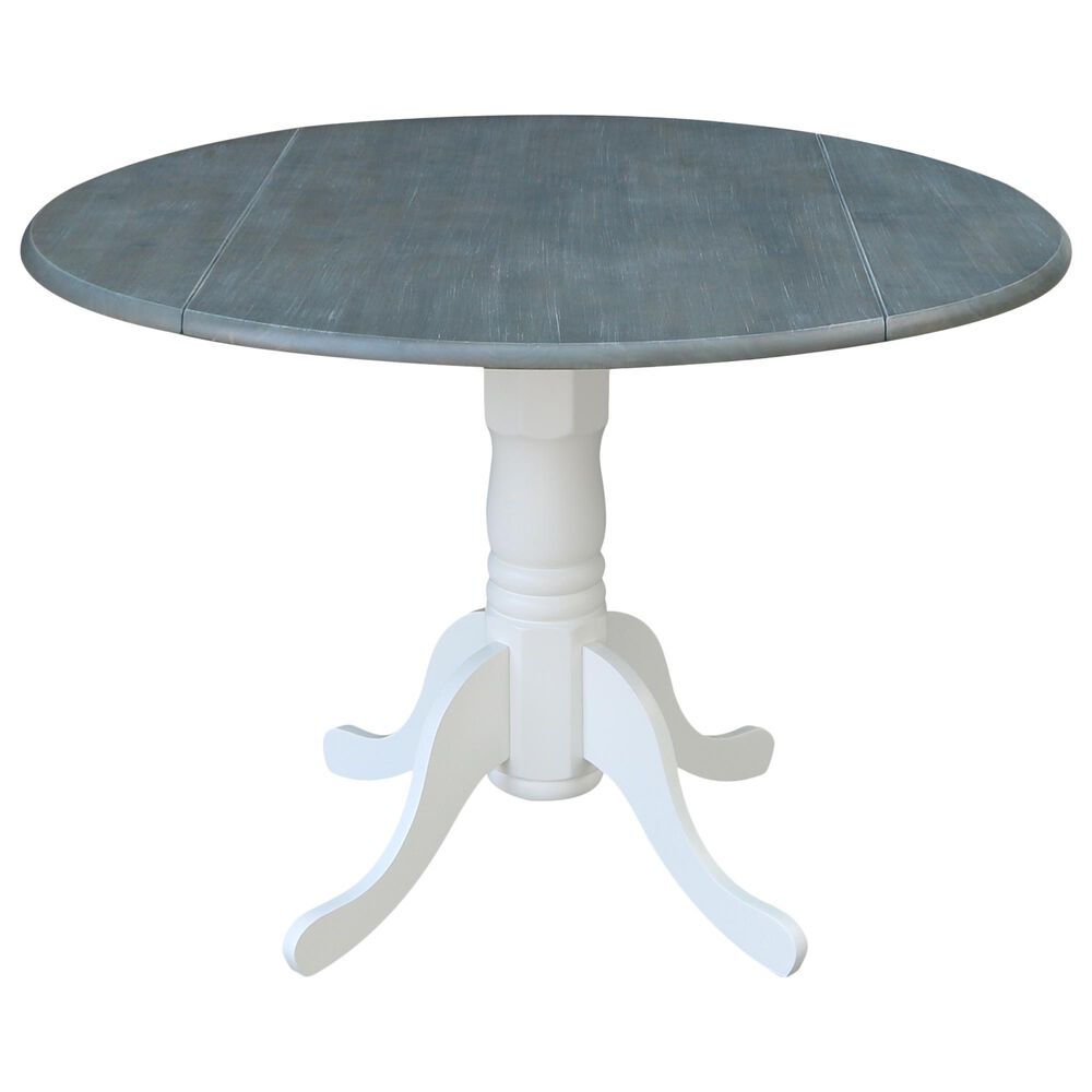 International Concepts 42" Modern Farmhouse Casual Round Drop Leaf Dining Table in White/Heather Gray, , large