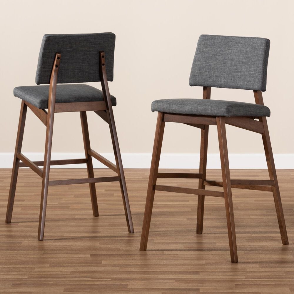 Baxton Studio Colton Bar Stool with Dark Gray Cushion in Walnut Brown (Set of 2), , large