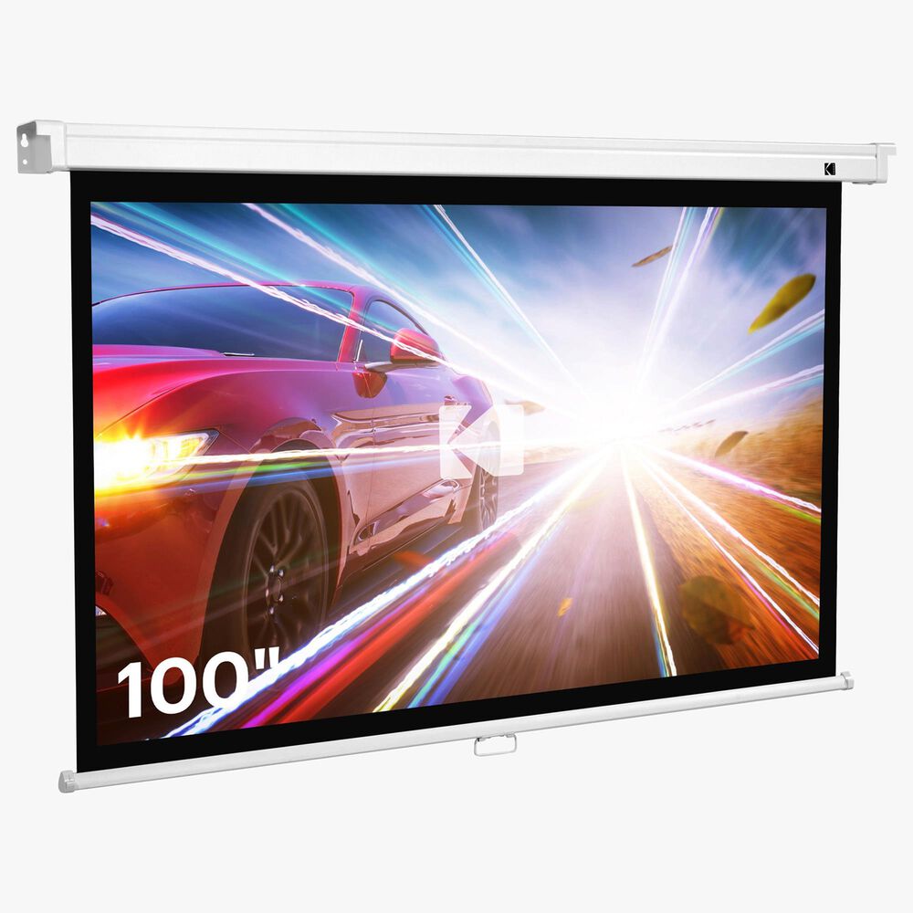 Kodak 100" Manual Pull Down Projector Screen, Large 16:9 Retractable Projector Screen, , large