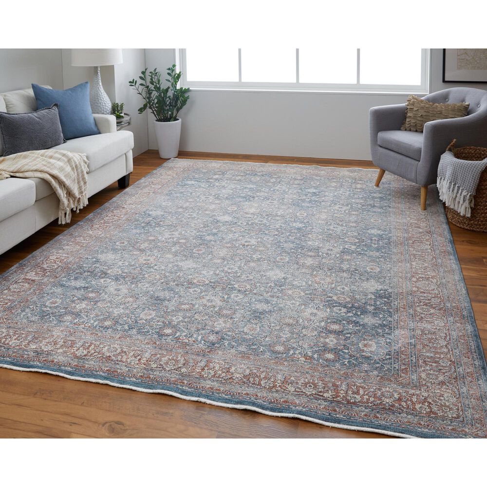 Feizy Marquette 4&#39; x 5&#39;3&quot; Blue and Rust Area Rug, , large