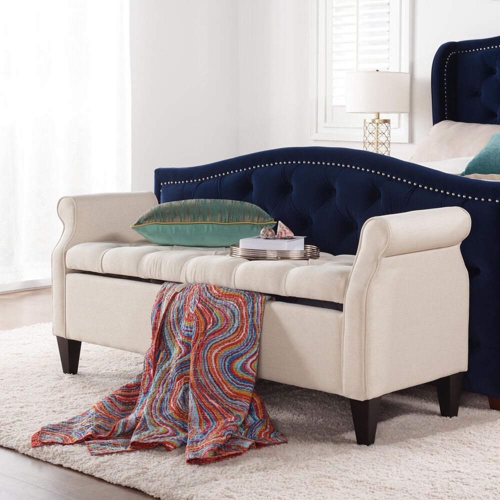 Jennifer Taylor Home Jacqueline Tufted Roll Arm Storage Bench in Sky Neutral, , large