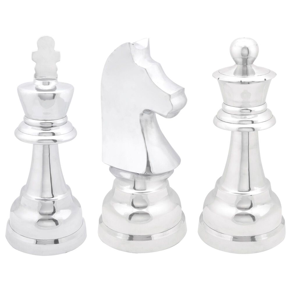 Maple and Jade Large Decorative Chess Pieces in Silver (Set of 3), , large