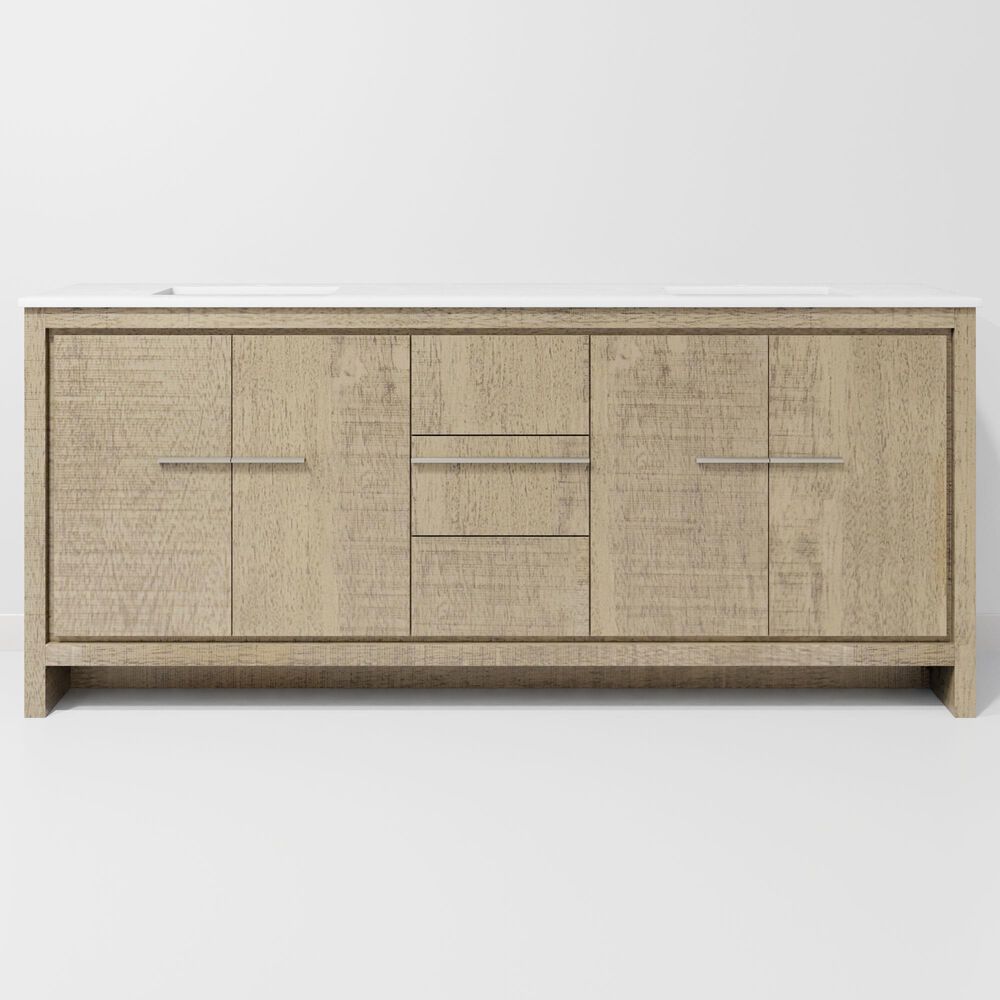 Lexora Home Lafarre 80" Double Bathroom Vanity in Rustic Acacia with 2 cm White Quartz Top and Rectangular Sinks, , large