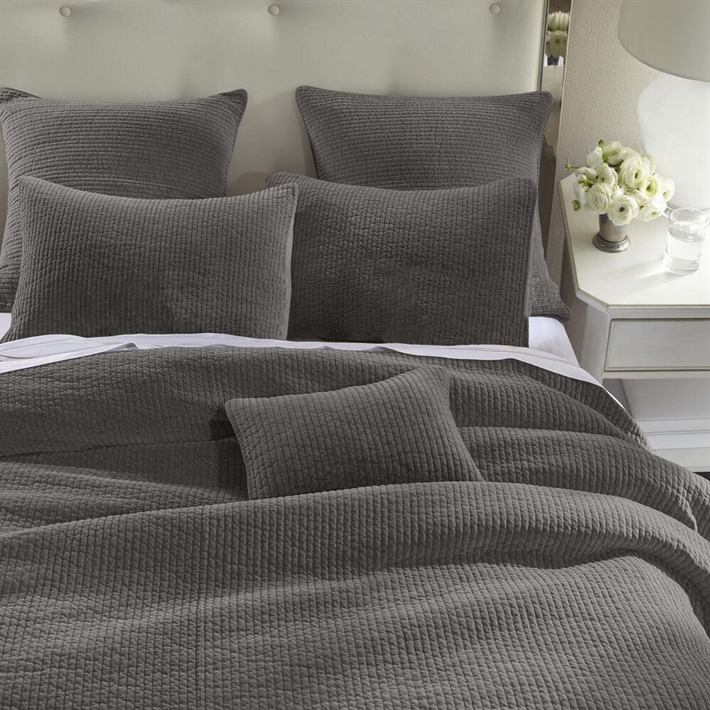HiEnd Accents Stone Washed Full/Queen Cotton Velvet Quilt in Gray, , large