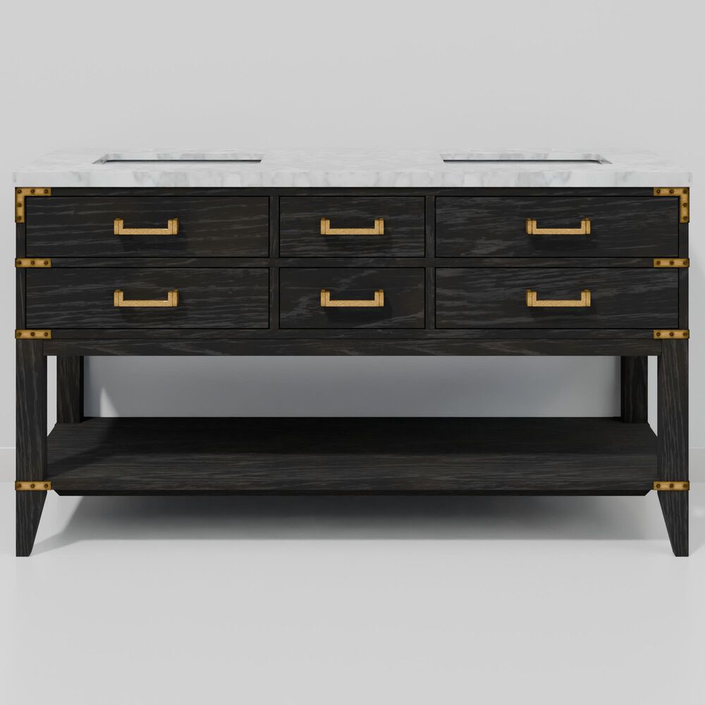 Lexora Home Norwalk 60&quot; Double Bathroom Vanity in Black Oak with White Carrara Marble Top and Rectangular Sinks, , large