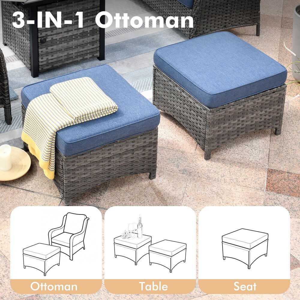 HOMLUX 3-Piece 72" Patio Sofa and Ottoman Set in Denim Blue, , large