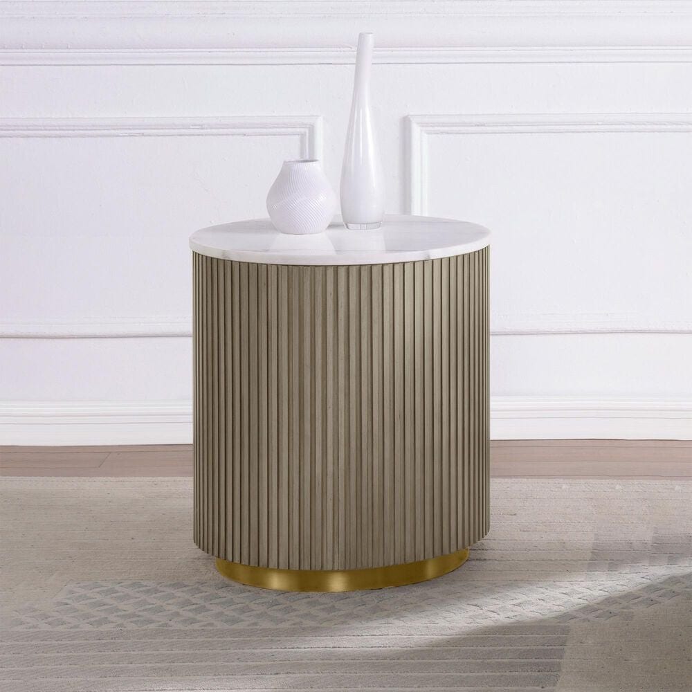 Pacific Landing Jason Round End Table in White and Greige, , large