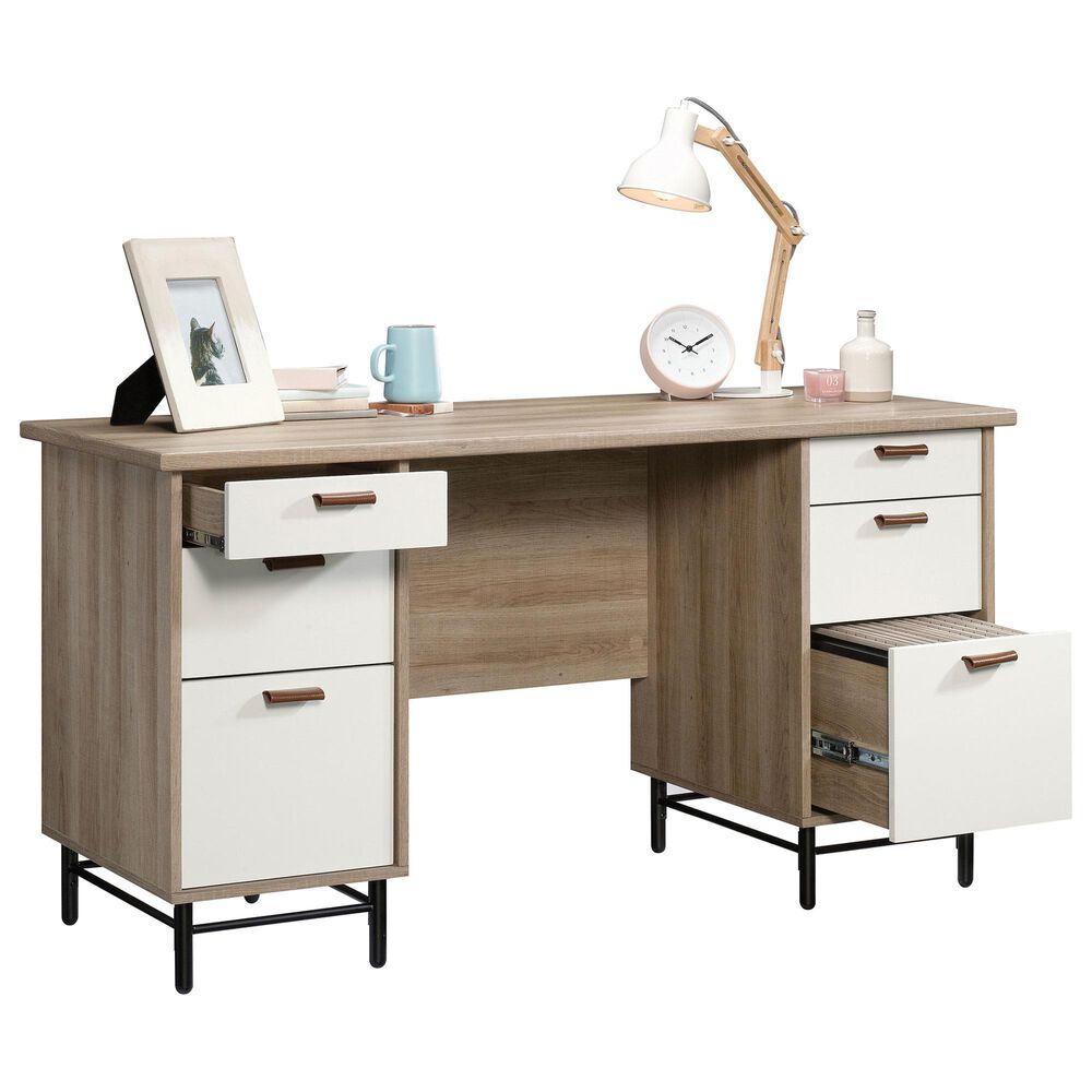 Hearth and Haven 6-Drawer Executive Desk in Brown and White, , large