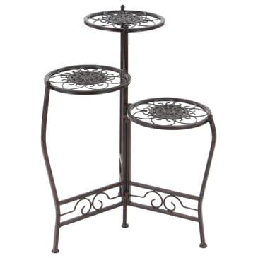 Maple and Jade 3-Tier Indoor/Outdoor Plant Stand with Scroll Details in Brown, , large