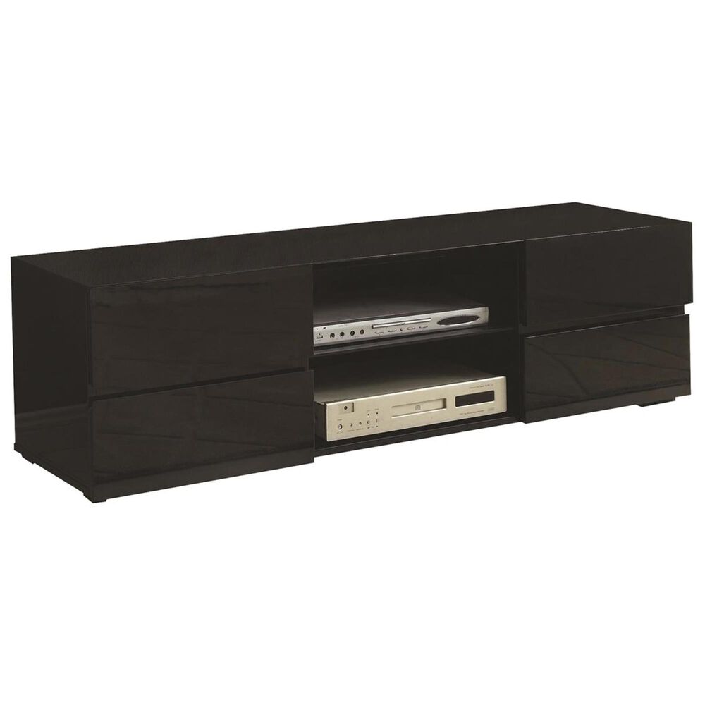 Pacific Landing TV Stand with Glass Shelf in Black, , large