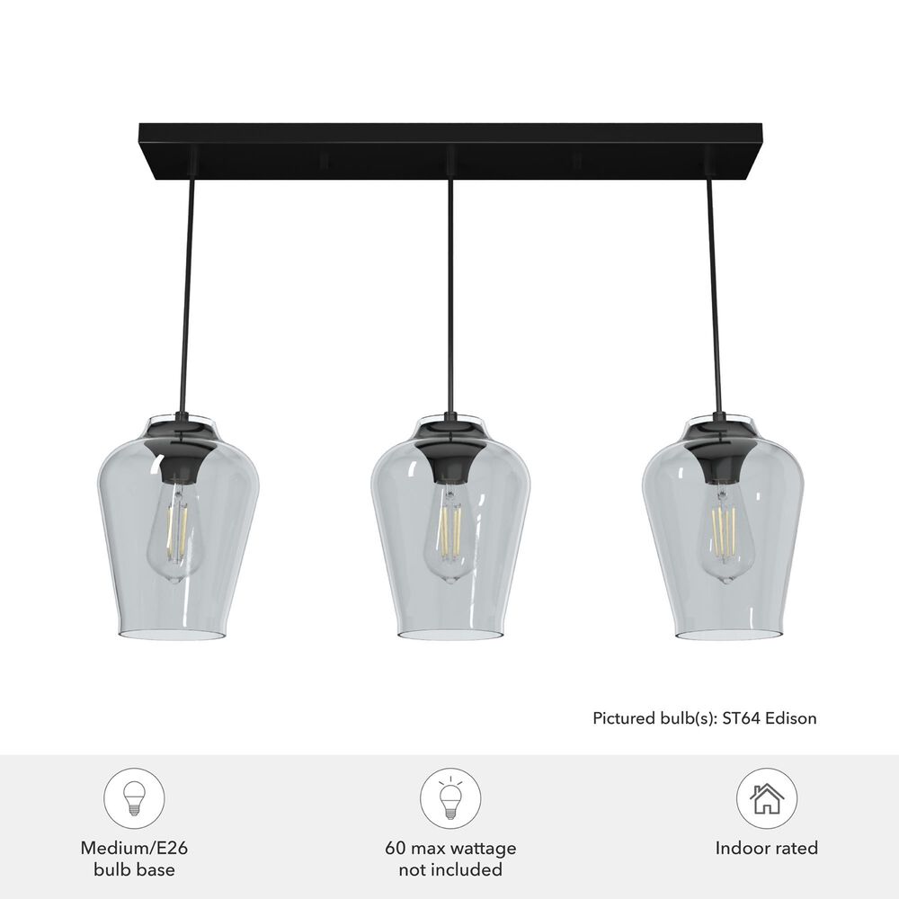 Hunter Vidria 3-Light Linear Pendant Cluster in Matte Black, , large