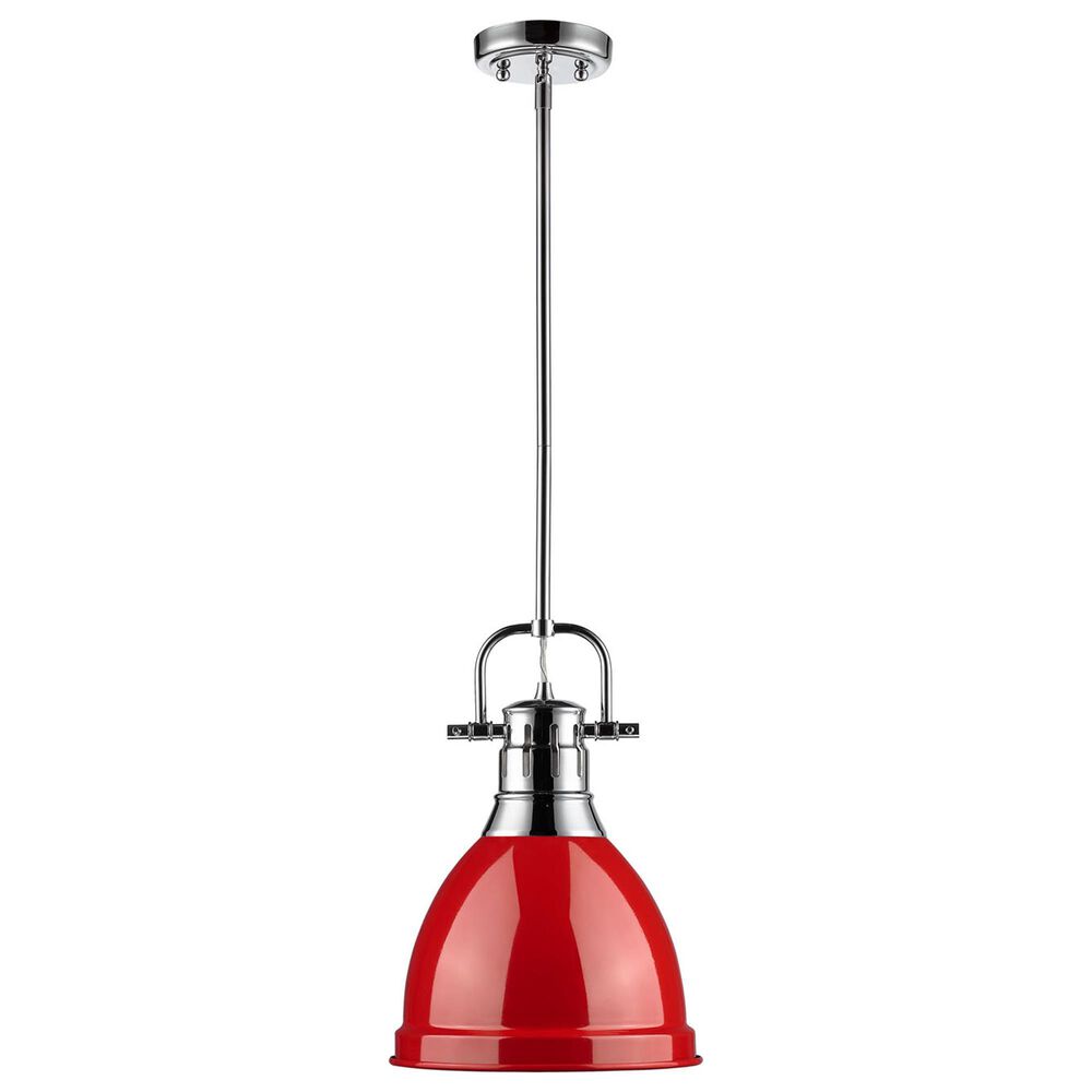 Golden Lighting Duncan 1-Light Small Pendant with Rod and Red Shade in Chrome, , large