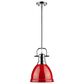 Golden Lighting Duncan 1-Light Small Pendant with Rod and Red Shade in Chrome, , large