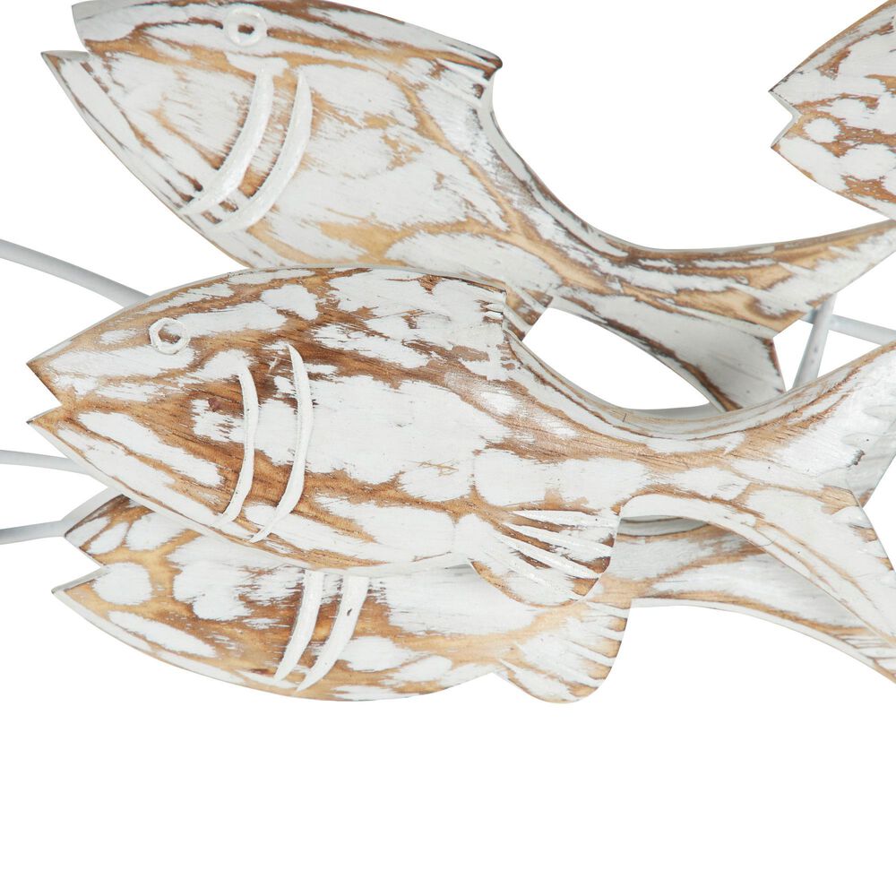 Maple and Jade 17&quot; x 45&quot; Fish Wall Decor in White and Brown, , large
