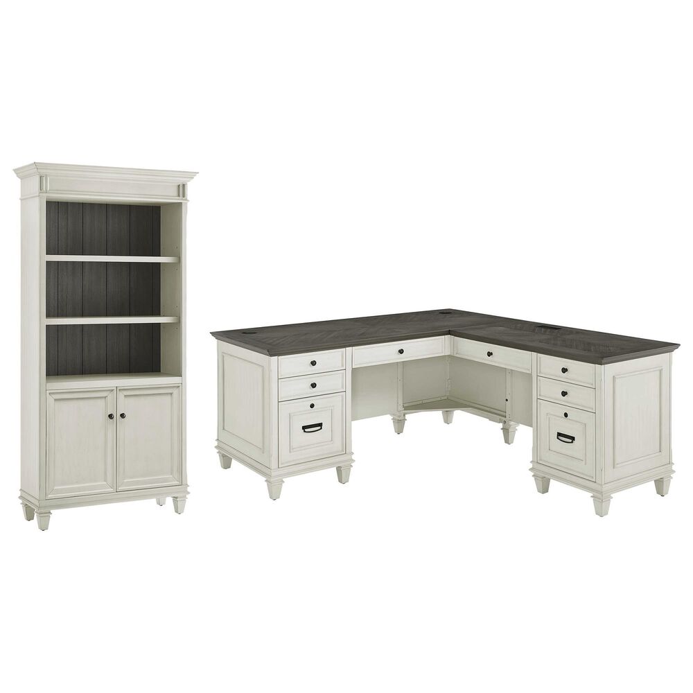 Wycliff Bay Hartford 3-Piece L-Shaped Desk with Bookcase Set in Antique White and Gray, , large
