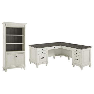Wycliff Bay Hartford 3-Piece L-Shaped Desk with Bookcase Set in Antique White and Gray, , large