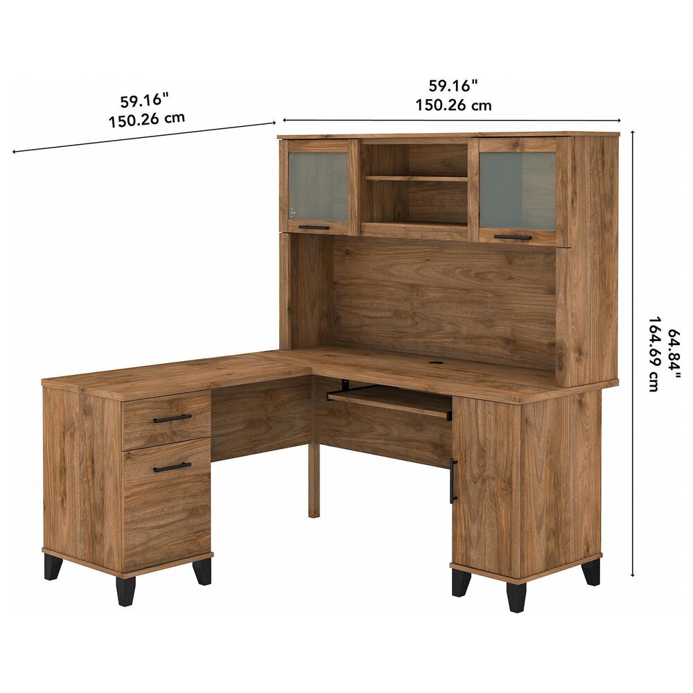 Bush Somerset 60&quot; L-Shaped Desk with Hutch in Fresh Walnut, , large