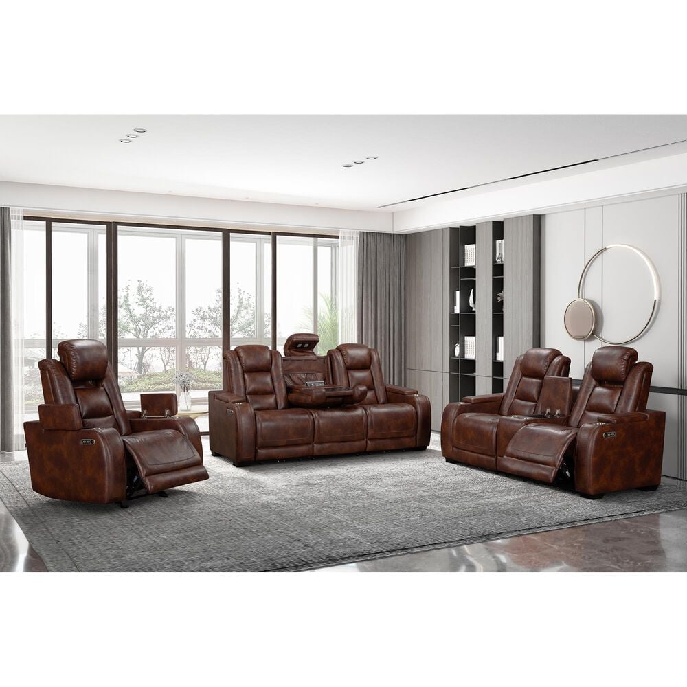 New Heritage Design Chester Power Reclining Loveseat in Brown, , large