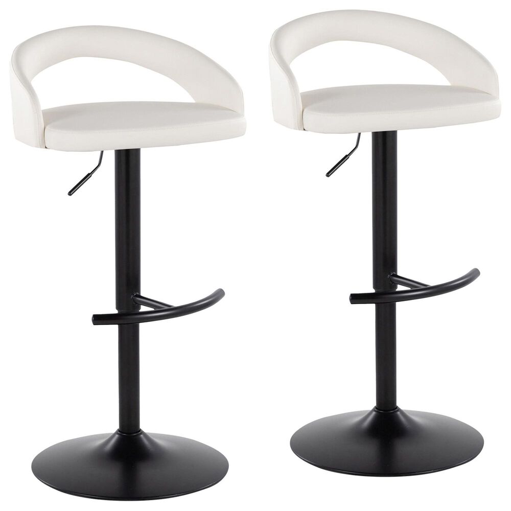 LumiSource Grotto Adjustable Bar Stool with White Faux Leather Upholstery in Black (Set of 2), , large