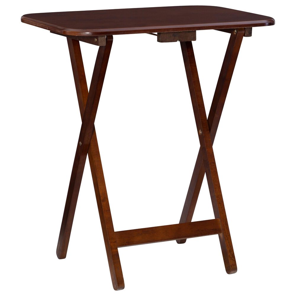 Linon Home Decor Burke Folding TV Tray Table Set with Stand in Dark Cherry and Chrome (Set of 4), , large