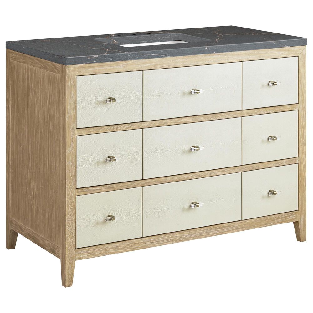 James Martin Vanities Celeste 48" Single Vanity in Sun-washed Oak with Embossed Shagreen and with 3 cm Parisien Bleu Quartz Top, , large