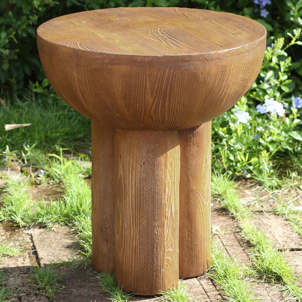 Hearth and Haven Iris Outdoor Round Side Table with 3 Cylindrical Legs in Brown, , large