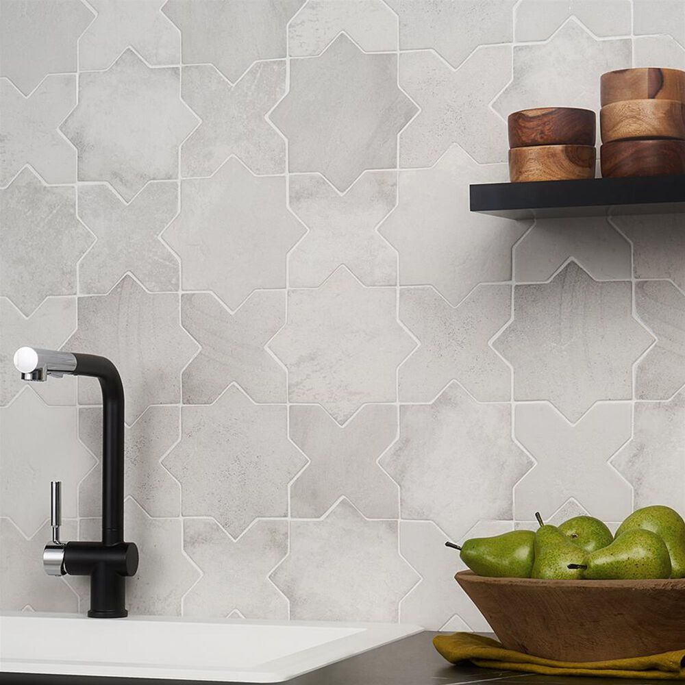 Soho Studio Malta White Star and Cross 6" x 6" Matte Porcelain Tile Kit, , large