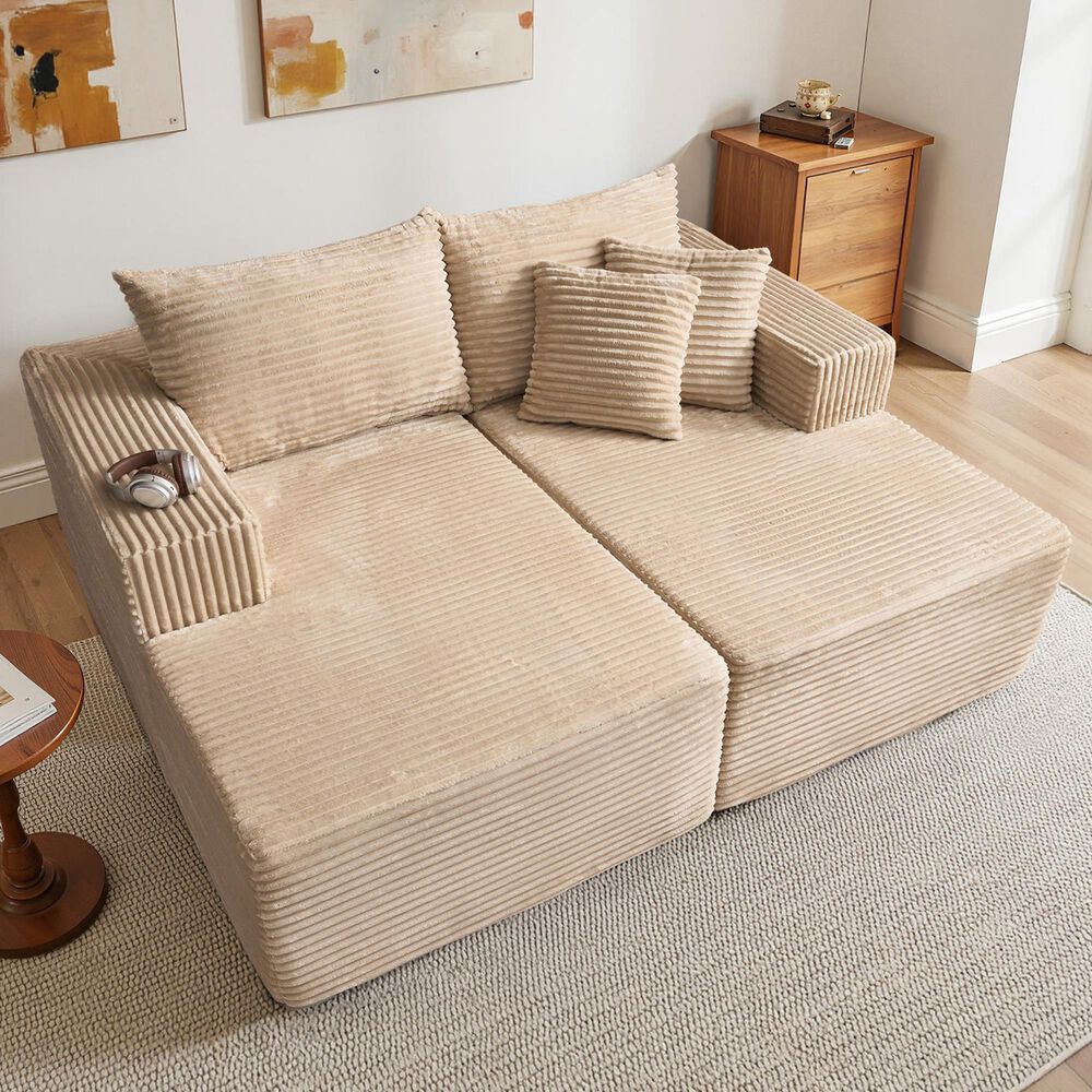 HOMLUX Sectional Sofa, with High-Density Foam and Comfortable Seating in Beige, , large