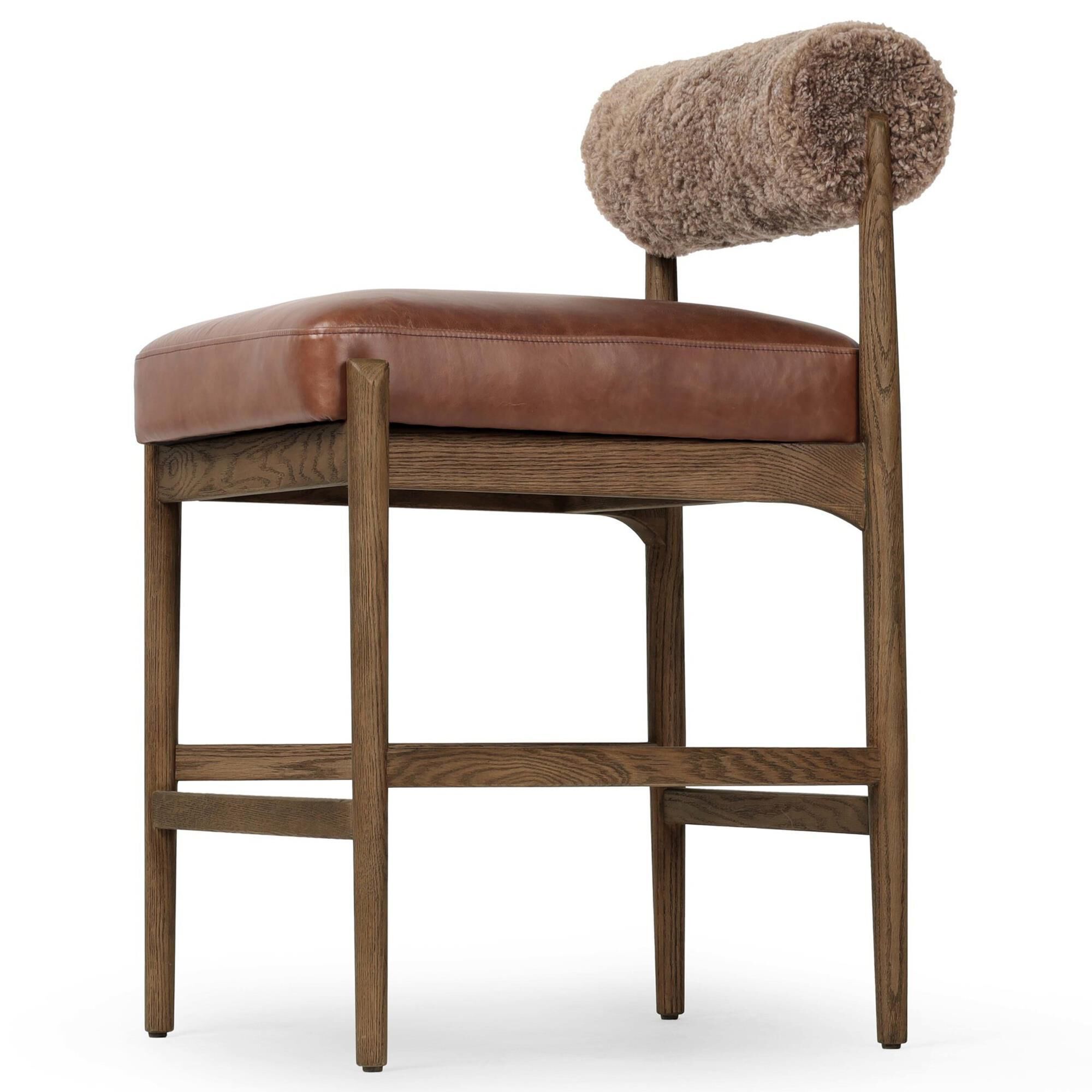 Four Hands Jazelle Counter Stool with Taupe Shearling Upholstery