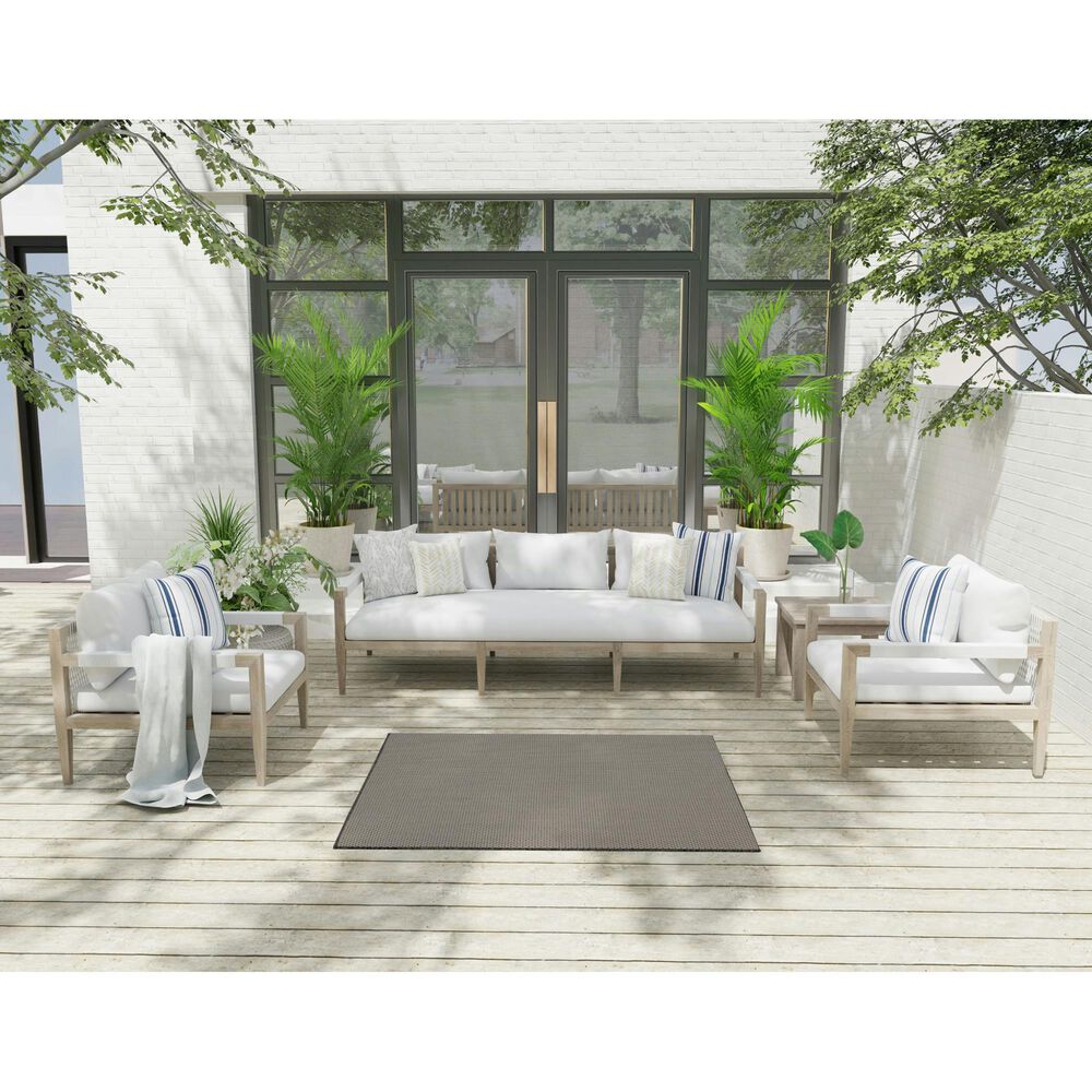 Nourison Courtyard Ivory and Charcoal 4&#39; Square Indoor/Outdoor Area Rug, , large