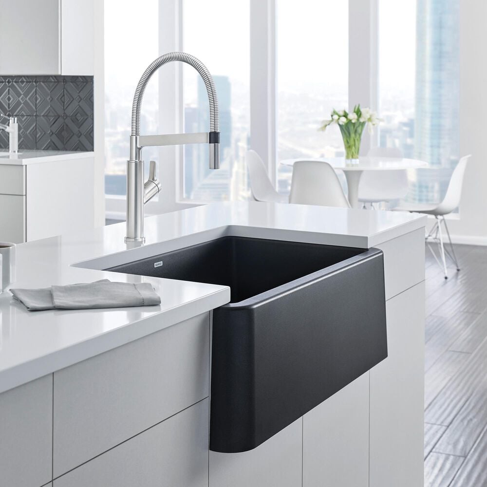 Blanco Ikon 33&quot; Apron Single Bowl Farmhouse Sink in Anthracite, , large