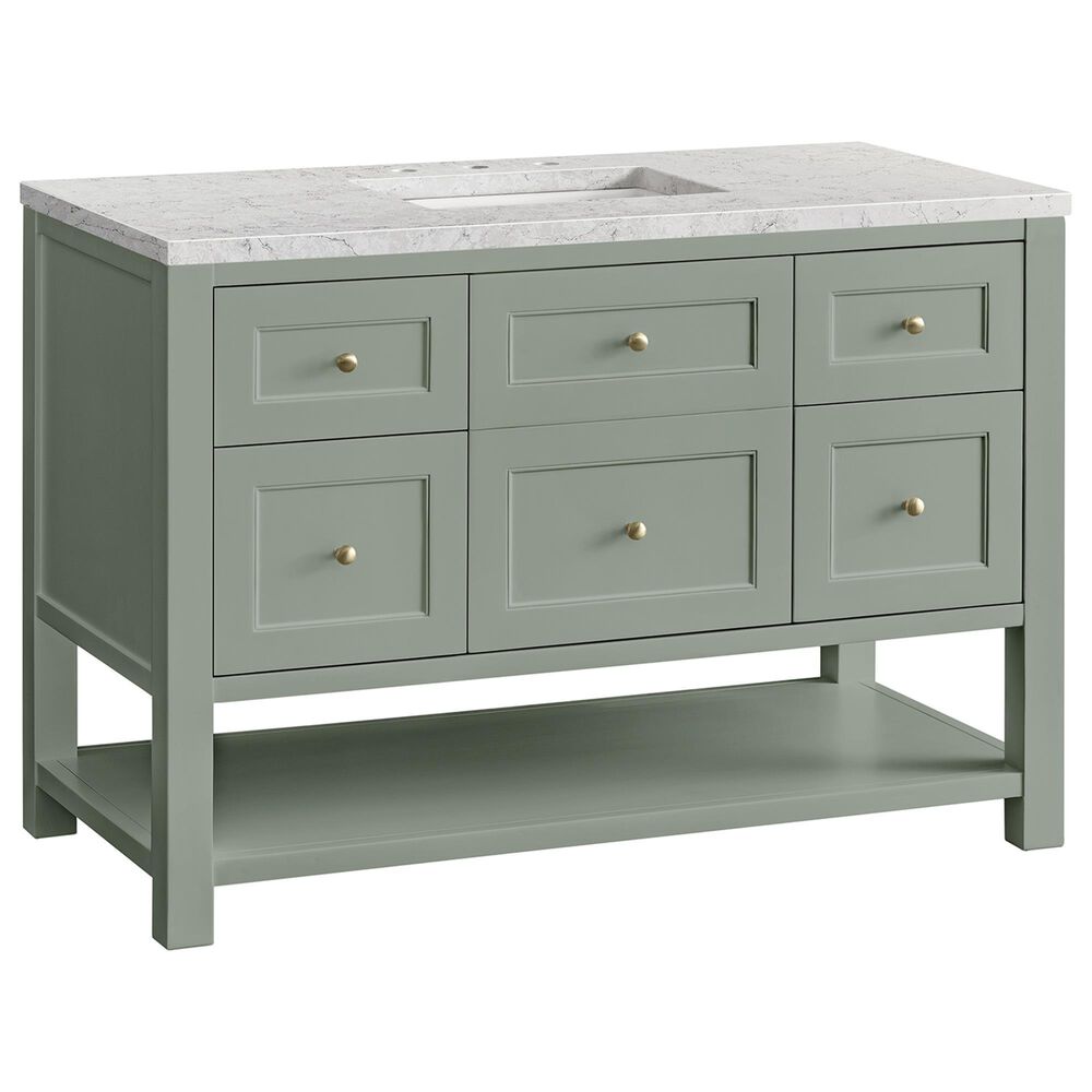 James Martin Vanities Breckenridge 48&quot; Single Bathroom Vanity in Smokey Celadon with 3 cm Eternal Jasmine Pearl Quartz Top and Rectangular Sink, , large
