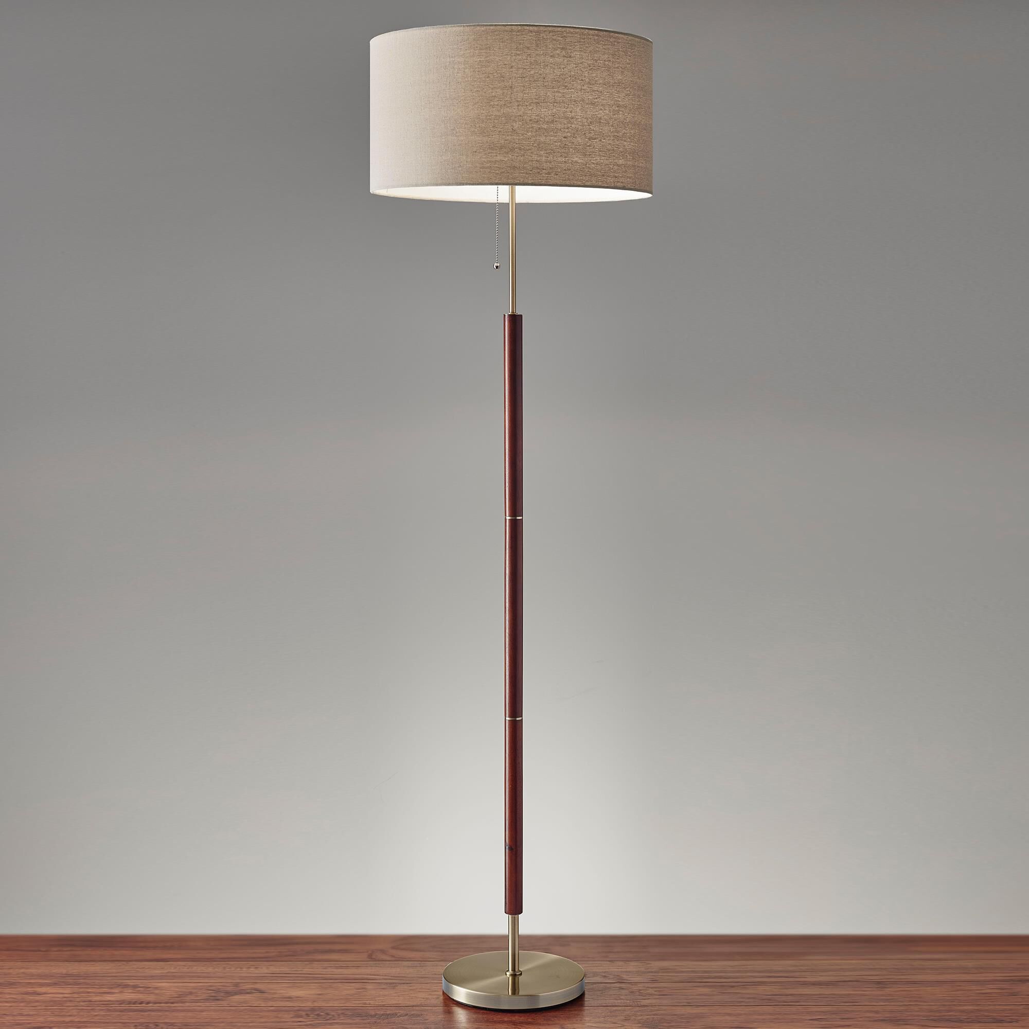 Adesso Hamilton Floor Lamp in Walnut and Antique Brass Nebraska