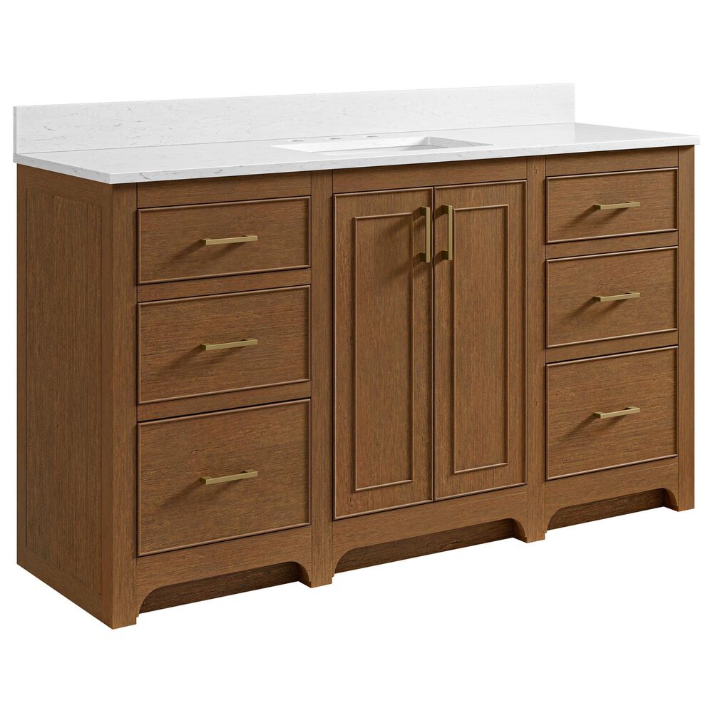 37B Lucerne 60" Single Bathroom Vanity in Dark Maplewood with Marble Top and Backsplash, , large