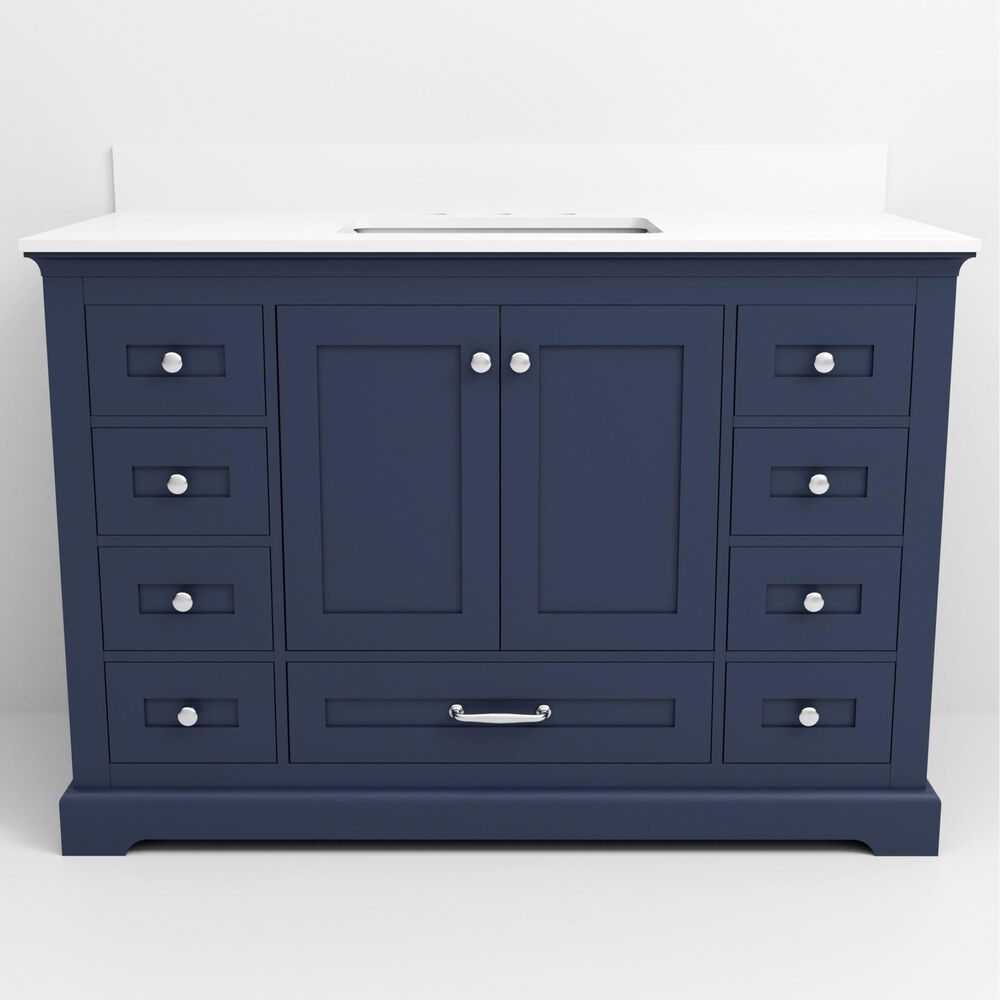 Lexora Home Dukes 48" Single Bathroom Vanity in Navy Blue with 2 cm White Cultured Marble Top and Rectangular Sink, , large