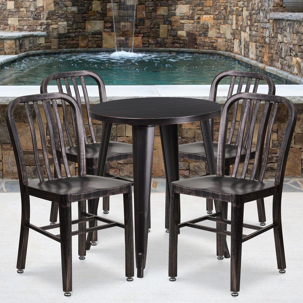 Flash Furniture 5-Piece Metal Table Set in Antique Gold, , large