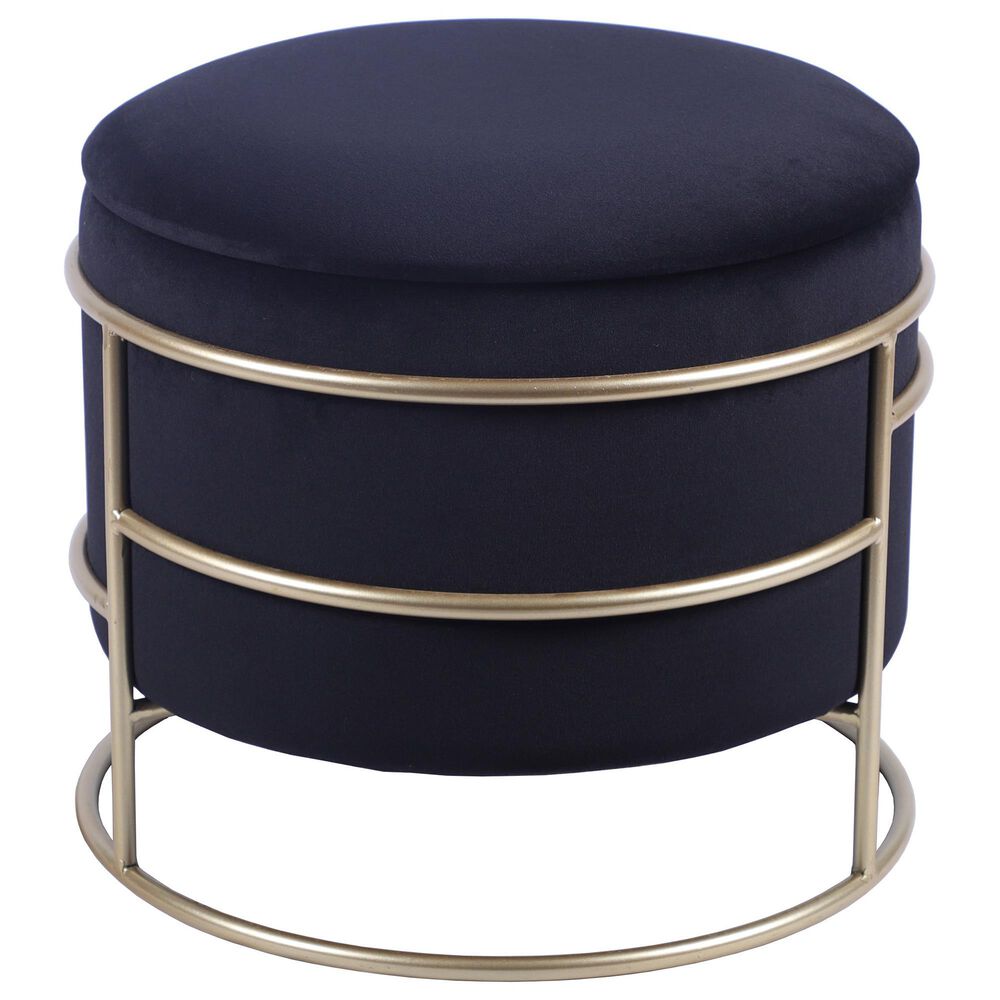 Rta Products Elegant Storage Ottoman with Gold Frame in Black, , large