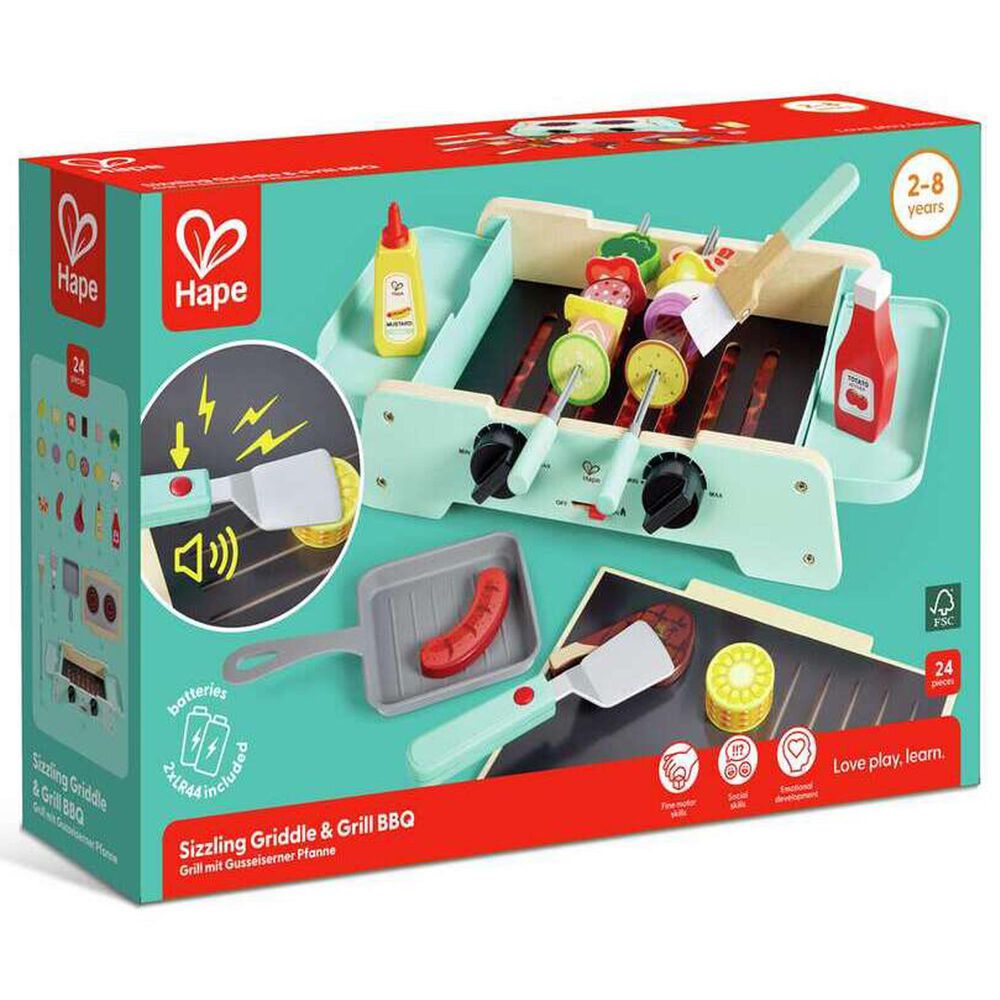 Hape Toys Sizzling Griddle and Grill BBQ Set in Blue and Pink, , large