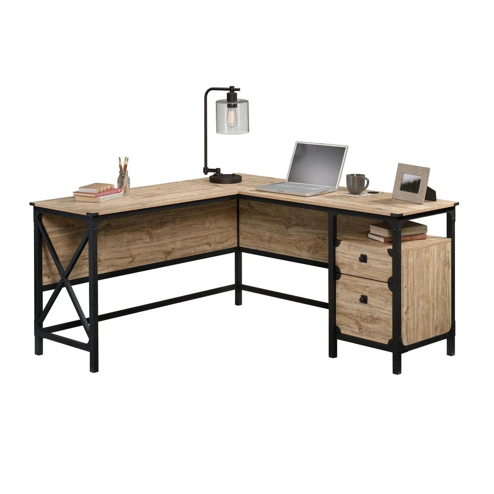 Sauder Steel River L-Shaped Desk in Milled Mesquite, , large