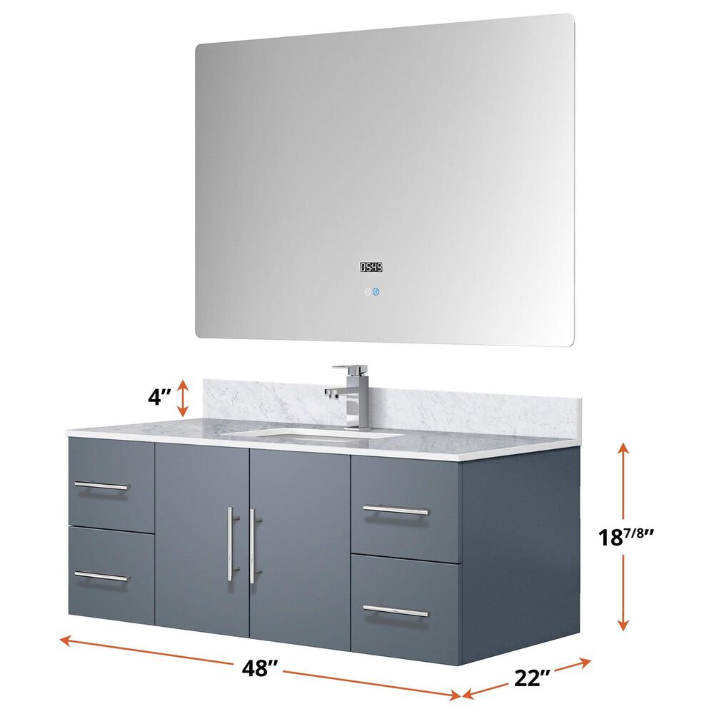 Lexora Home Geneva 48&quot; Single Bathroom Vanity in Glossy White with 2 cm White Carrara Marble Top, Rectangular Sink and 48&quot; LED Mirror, , large