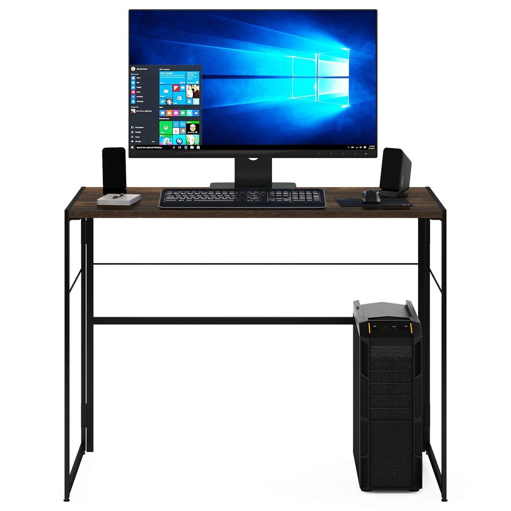 HOMLUX Riau 39" Folding Computer Desk in Rustic Oak and Black, , large