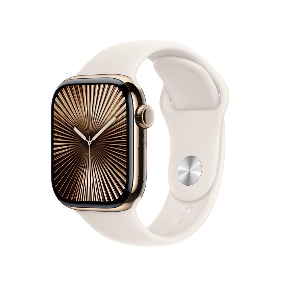 Apple Watch Series 10 GPS + Cellular 42mm Gold Titanium Case with Starlight Sport Band - S/M, , large