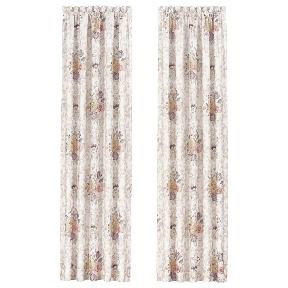 J. Queen New York Chardonnay 84" x 41" Window Panel Pair in Ivory, Blush, Lavender and Gold, , large