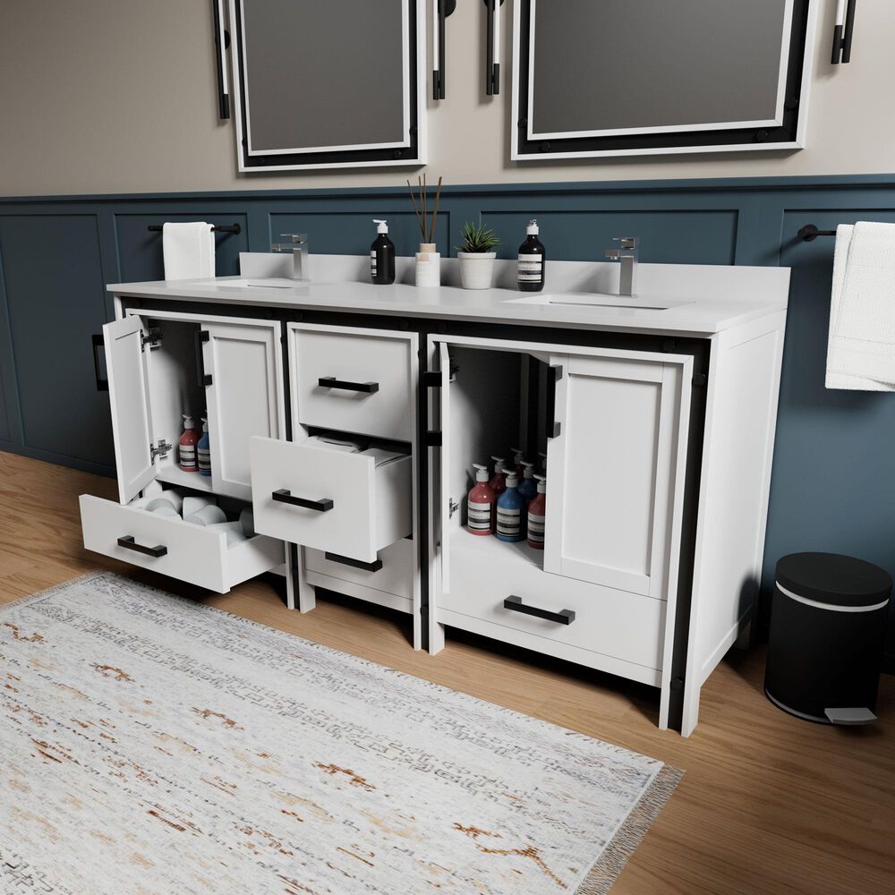 Lexora Home Ziva 72" Double Bathroom Vanity in White with 2 cm White Cultured Marble Top and Rectangular Sinks, , large
