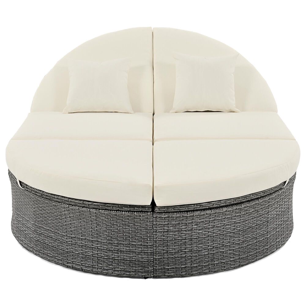 HOMLUX 2-Person Outdoor Daybed with Adjustable Backrests and Foldable Cup Trays in Beige, , large