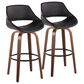 LumiSource Fabrico 30" Swivel Fixed-Height Bar Stool with Black Faux Leather Upholstery in Black and Walnut (Set of 2), , large