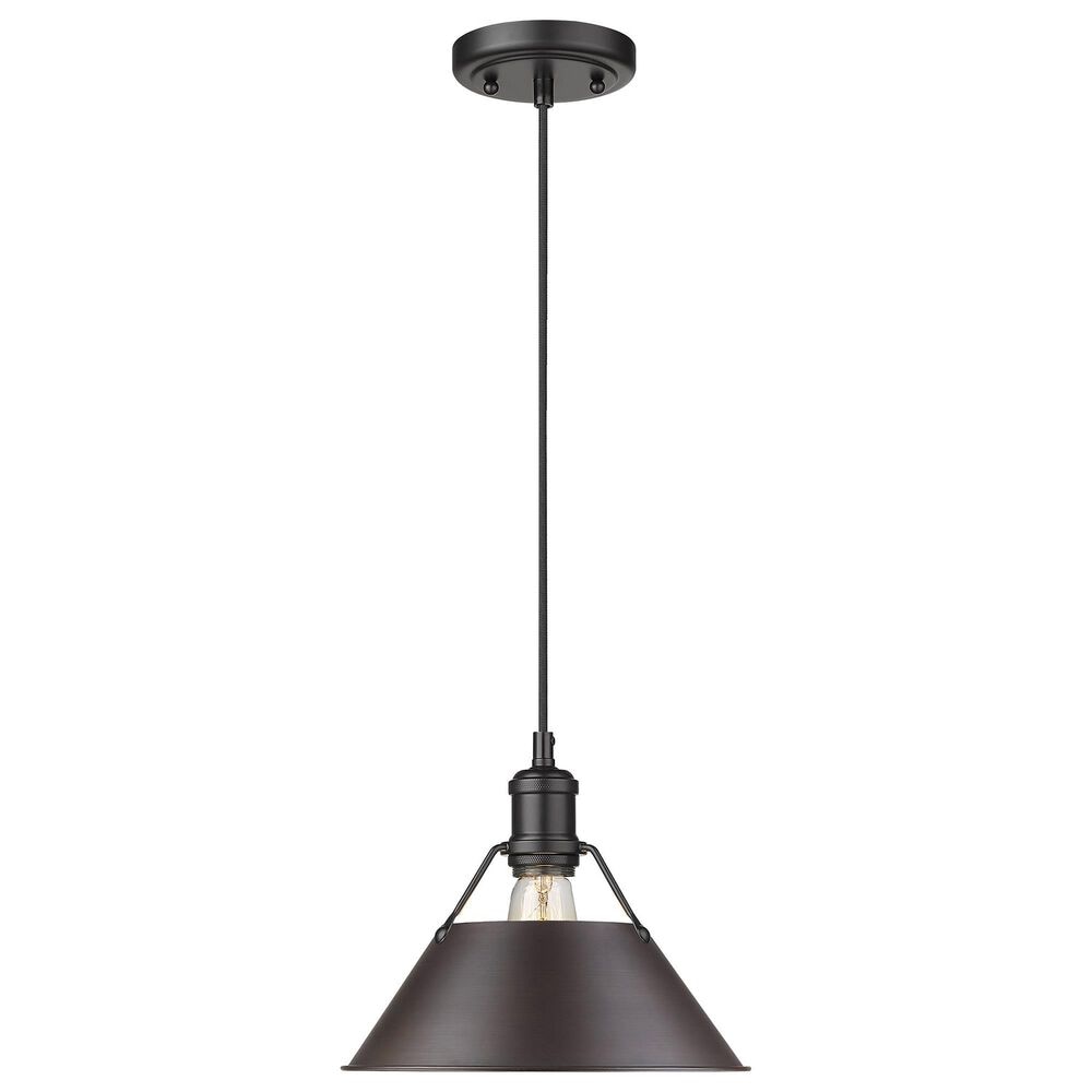 Golden Lighting Orwell 1-Light Medium Pendant with Rubbed Bronze Shade in Matte Black, , large