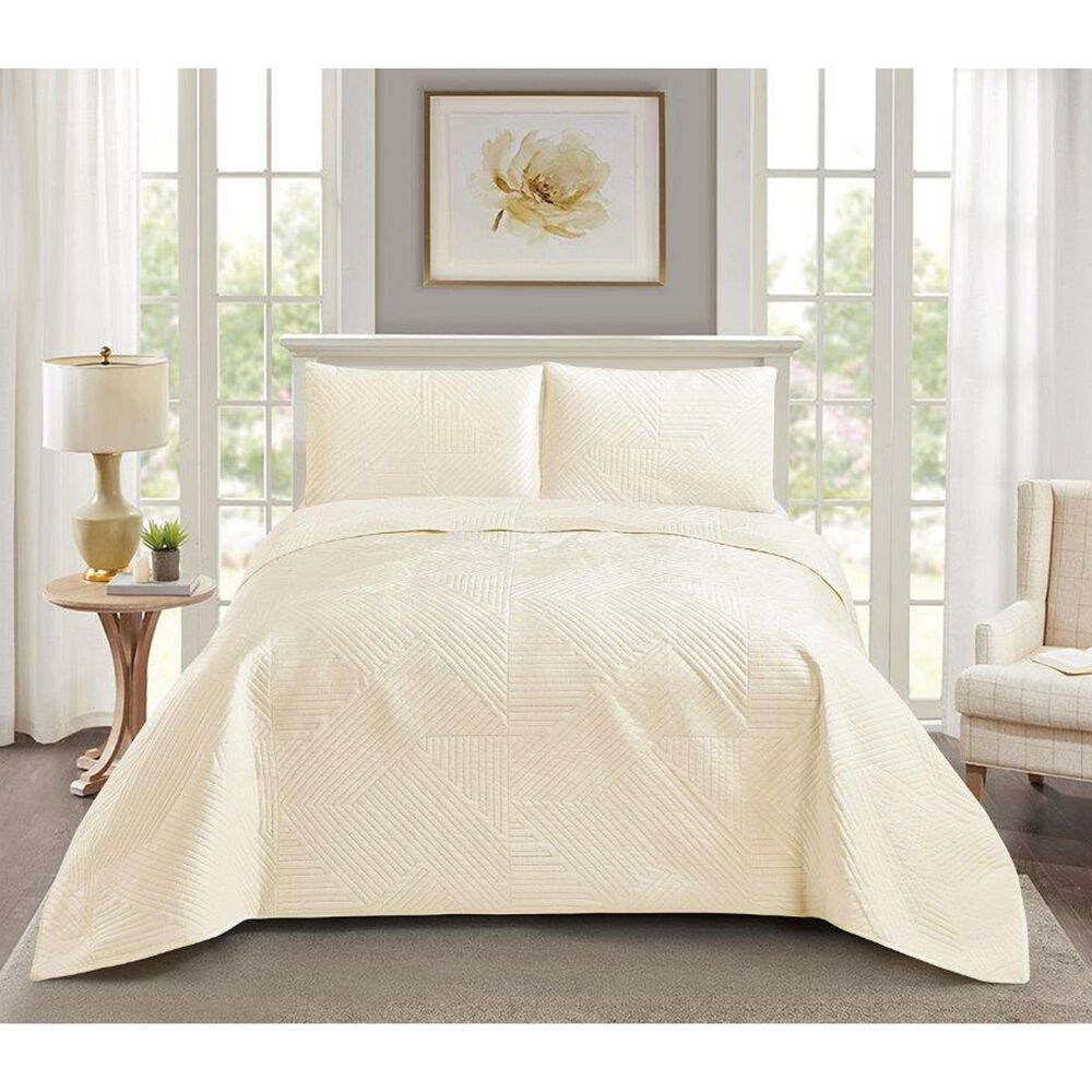 Duke Imports Virah Bella Micromink 3-Piece King Quilt Set in Striped Ivory Weave, , large