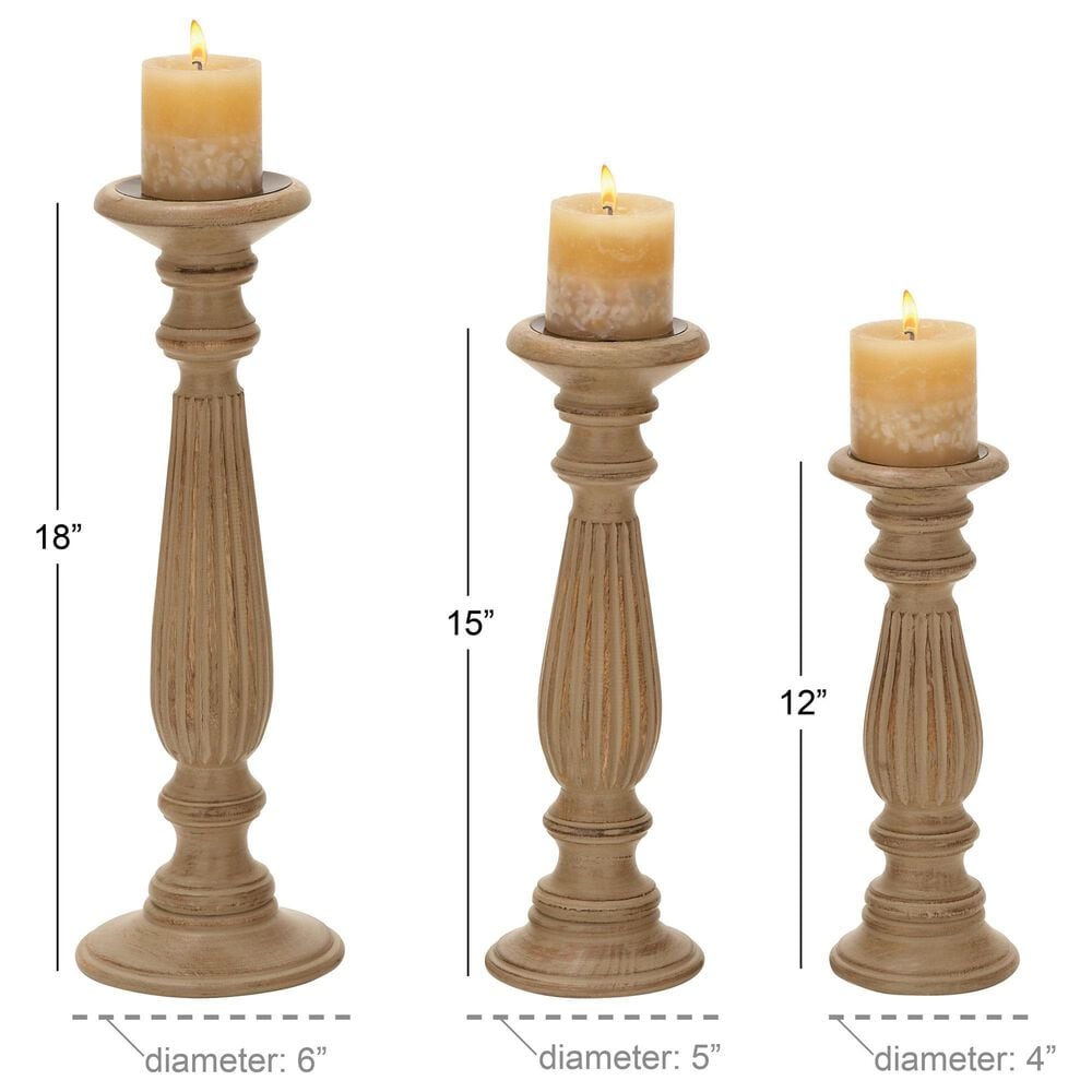 Maple and Jade 12&quot;, 15&quot;, 18&quot; Distressed Turned Pillar Decorative Candle Holder in Beige &#40;Set of 3&#41;, , large